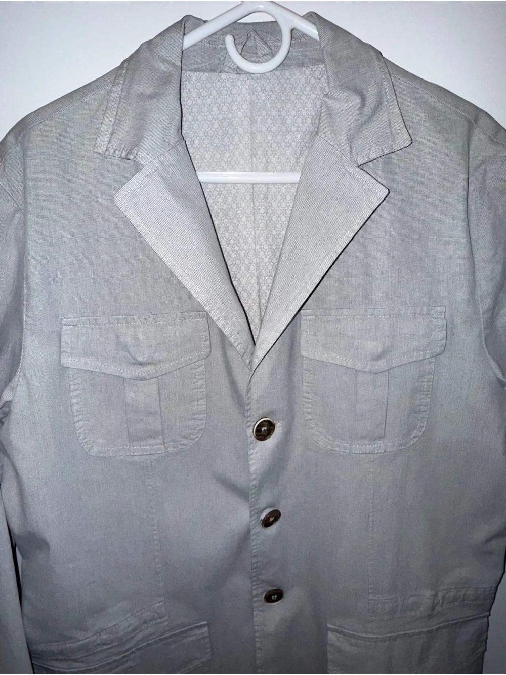 Men's Light Gray Military Field Jacket - Four-Pocket Utility Blazer